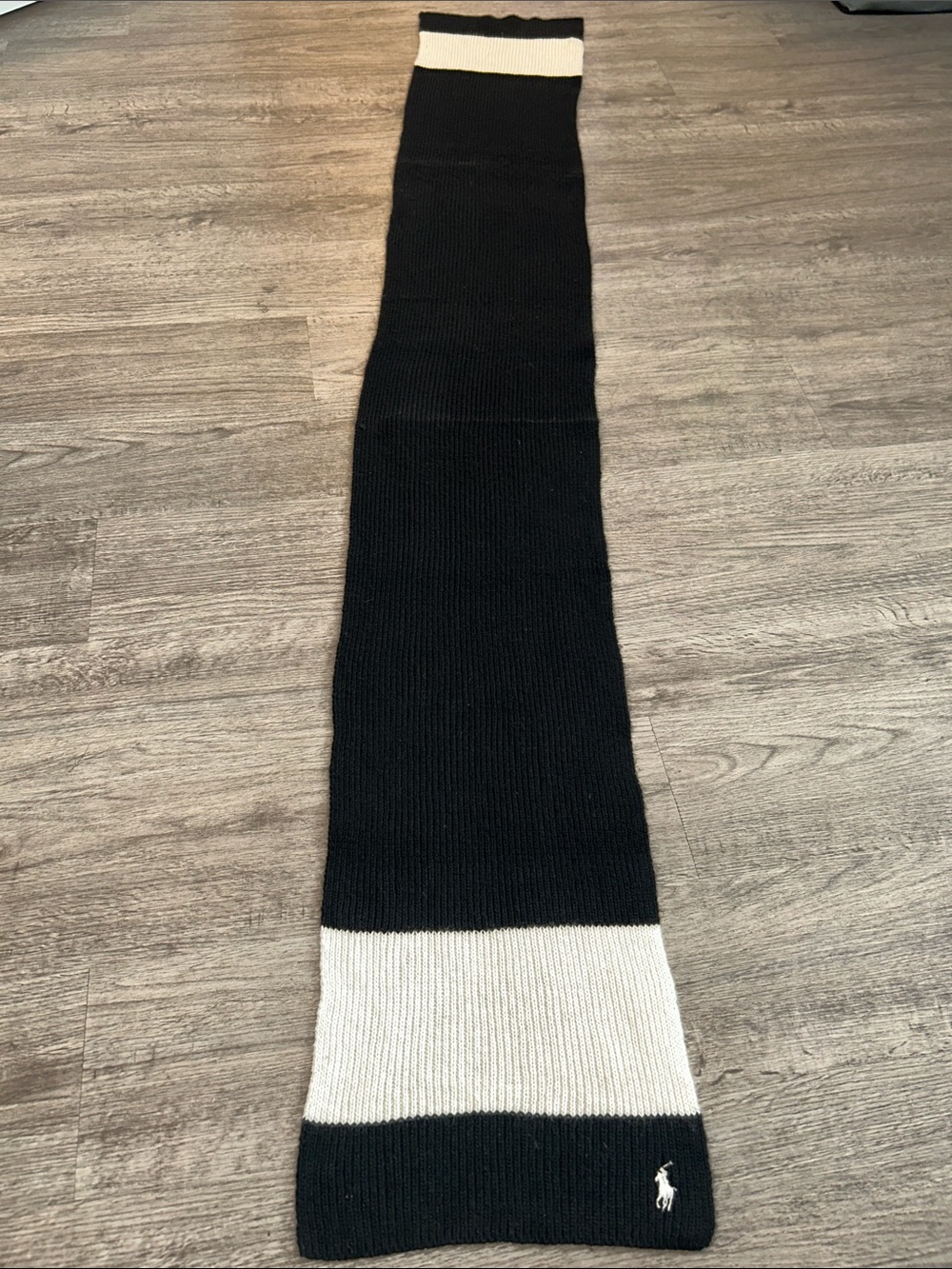Polo Ralph Lauren Colorblock Knit Scarf Black Ivory One Size Wool Blend - Picture 5 of 6
